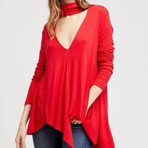 Free People Uptown Turtleneck Cutout Tunic Asymmetrical Shirt Ribbed Medium